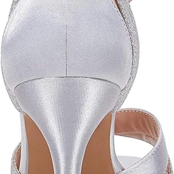 Womens Glitter Strap Ankle Buckle Cut Out Back Heels - Picture 3 of 3